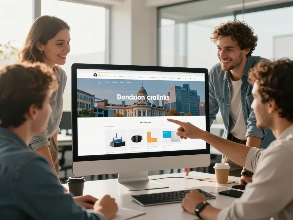 Équipe d'experts en refonte de site web collaborant dans une agence bordelaise lumineuse devant un écran de conception.