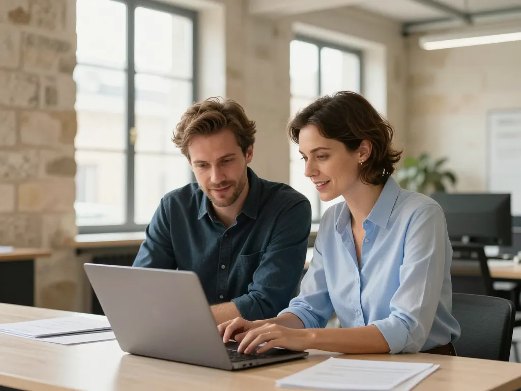 Équipe de l'agence web des Chartrons collaborant sur une stratégie digitale dans un bureau moderne à Bordeaux.