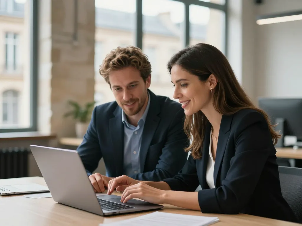 Équipe de l'agence web en pleine discussion stratégique dans des bureaux modernes aux Chartrons à Bordeaux.