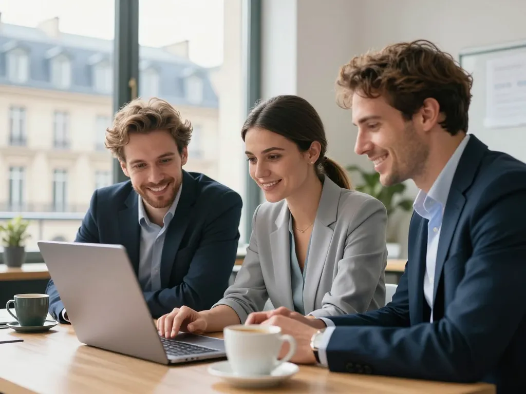 Équipe d'experts d'une agence web à Bordeaux collaborant dans un bureau moderne pour le développement digital d'entreprises en Aquitaine.