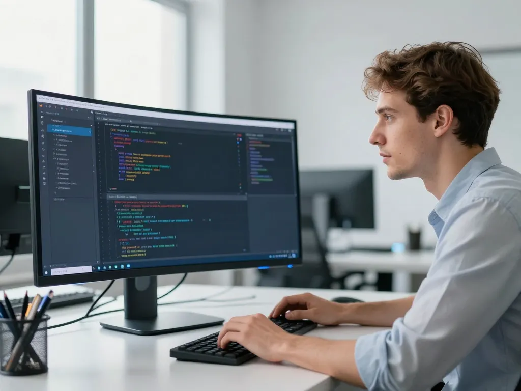 Équipe de développeurs travaillant sur la création d'un site internet innovant pour une start-up dans un bureau moderne.