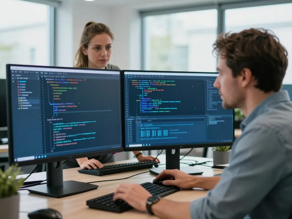 Développeurs web en agence travaillant sur la conception de sites internet performants et le développement sur mesure.