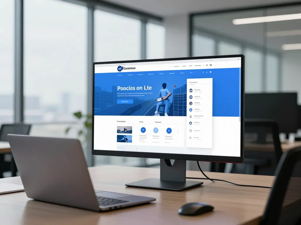 Un designer professionnel travaillant sur une interface web haut de gamme dans un bureau moderne et lumineux pour illustrer le design UI UX premium.