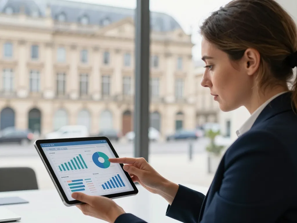 Une experte en marketing digital présentant les résultats d'une stratégie de référencement naturel pour un projet à Bordeaux.