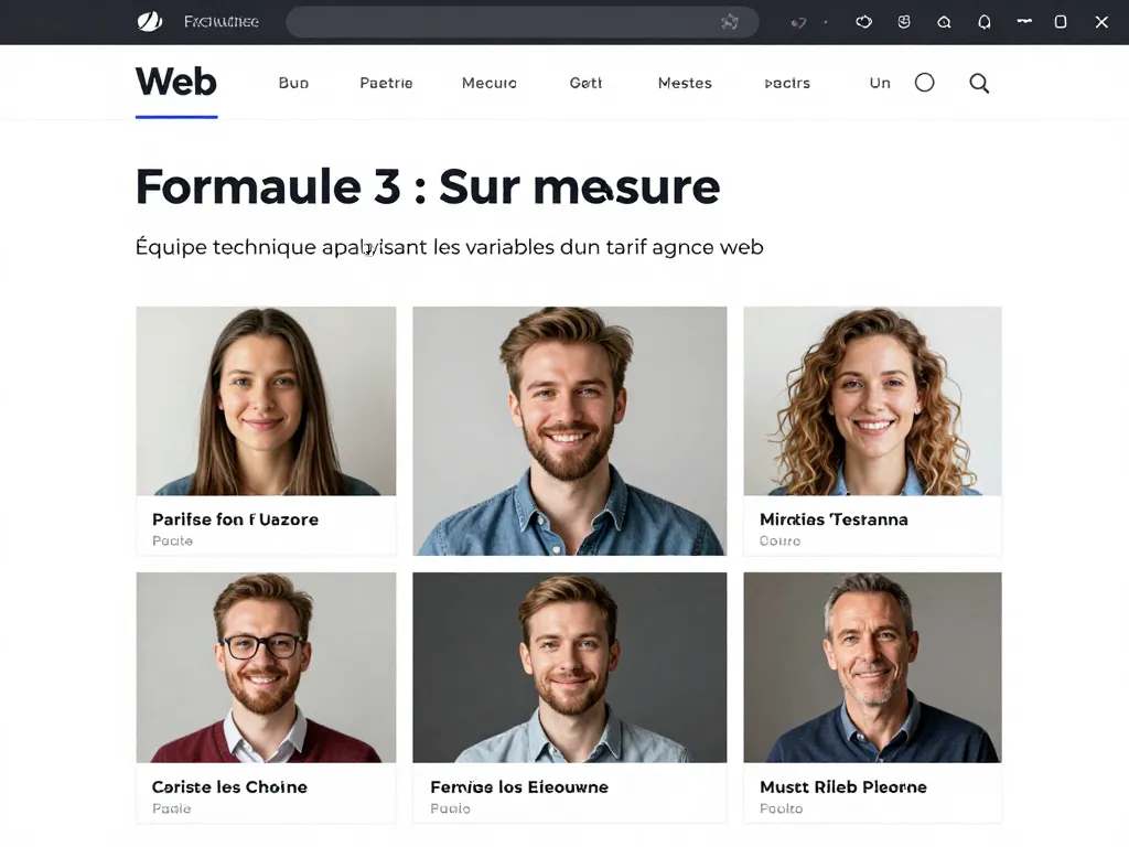 Équipe technique analysant les variables d'un tarif agence web