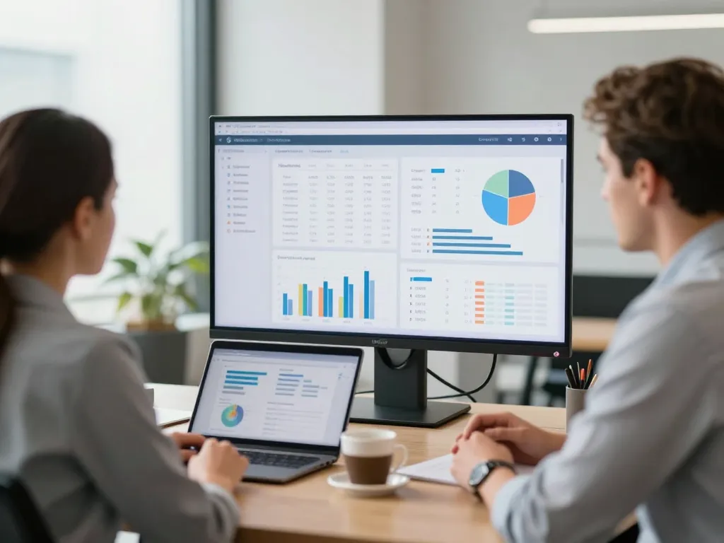 Équipe de marketing digital collaborant autour d'un tableau de bord de résultats dans un bureau professionnel à Bordeaux.